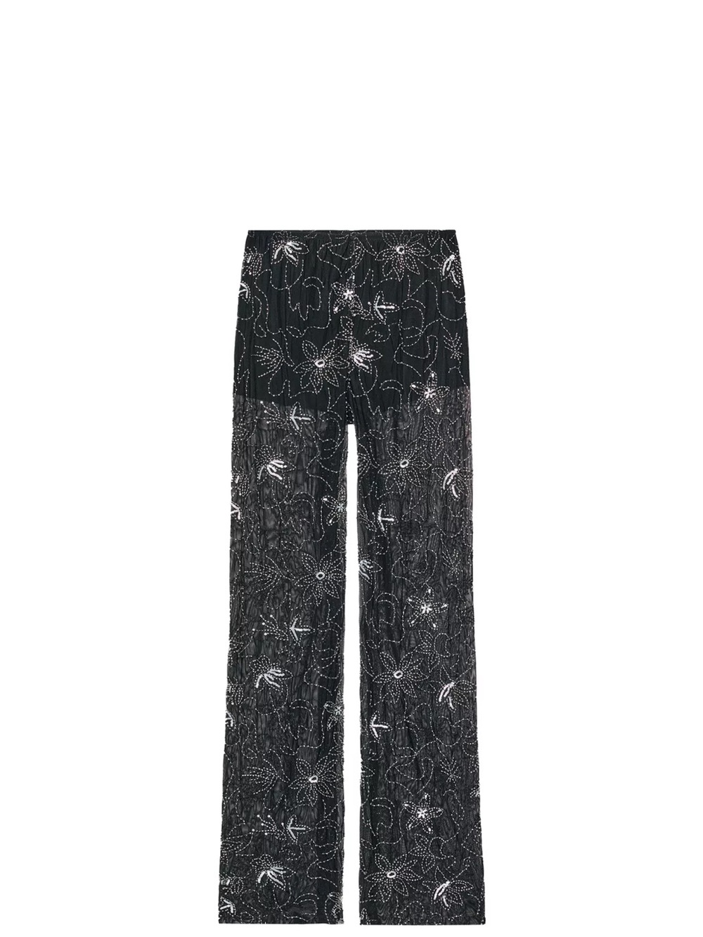 Zara Black Wide-Leg Embellished Floral Pants